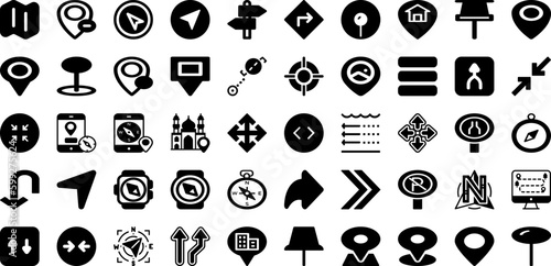 Direction Icon Set Isolated Silhouette Solid Icons With Sign, Icon, Direction, Arrow, Illustration, Vector, Symbol Infographic Simple Vector Illustration
