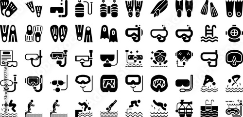 Diving Icon Set Isolated Silhouette Solid Icons With Sea, Water, Symbol, Set, Vector, Icon, Illustration Infographic Simple Vector Illustration