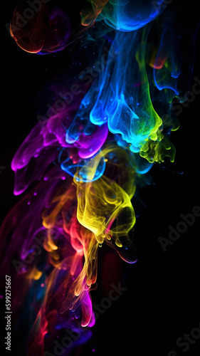 Beautiful abstract 3d image of paints glowing with different colors on a black background. High quality illustration