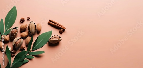 Almonds sage leaves and nuts isolated on a background. genarative ai