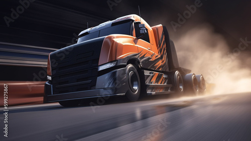 Futuristic truck run in highway wallpaper , illustration ai generative