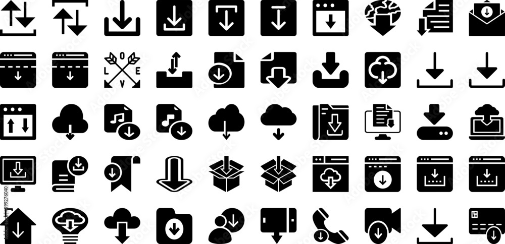 Download Icon Set Isolated Silhouette Solid Icons With Arrow, Sign, Symbol, Icon, Web, Vector, Download Infographic Simple Vector Illustration