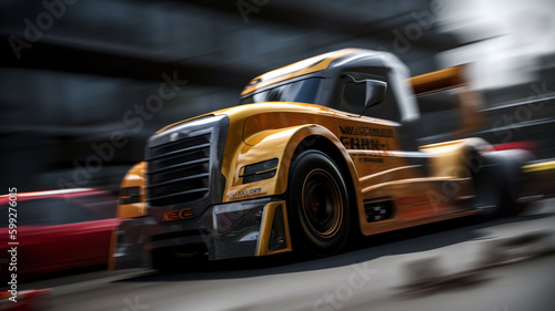 Futuristic truck run in highway wallpaper   illustration ai generative