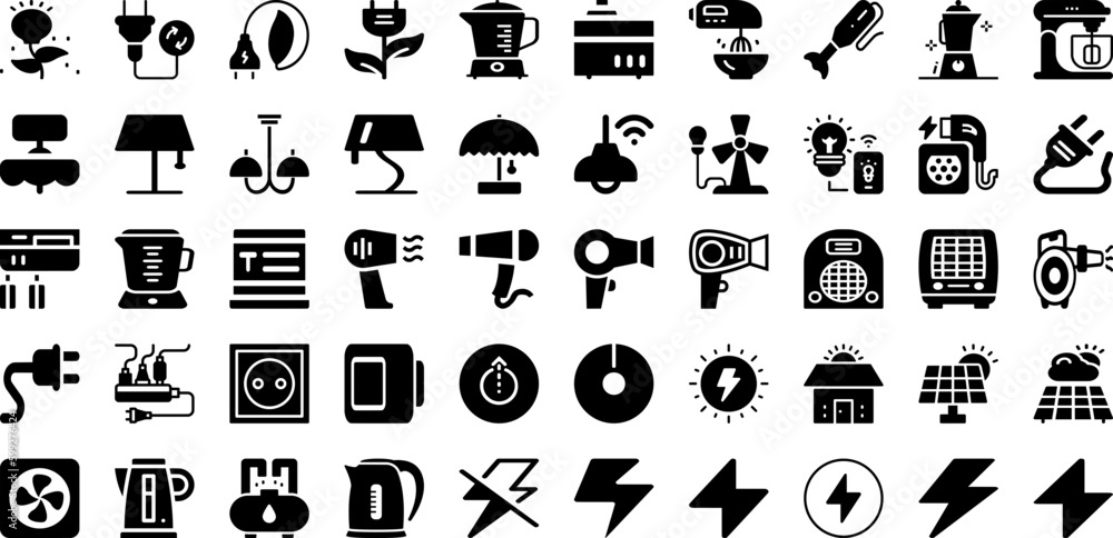 Electric Icon Set Isolated Silhouette Solid Icons With Electricity, Energy, Symbol, Icon, Sign, Power, Electric Infographic Simple Vector Illustration Electric Icon Set Isolated Silhouette Solid Icons With Electricity, Energy, Symbol, Icon, Sign, Power, Electric Infographic Simple Vector Illustration