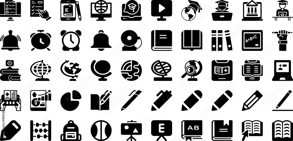 Education Icon Set Isolated Silhouette Solid Icons With Icon, Vector, Symbol, School, Education, Web, Set Infographic Simple Vector Illustration Education Icon Set Isolated Silhouette Solid Icons With Icon, Vector, Symbol, School, Education, Web, Set Infographic Simple Vector Illustration