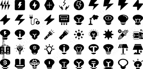 Electric Icon Set Isolated Silhouette Solid Icons With Electric, Symbol, Electricity, Sign, Icon, Energy, Power Infographic Simple Vector Illustration