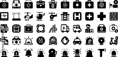 Emergency Icon Set Isolated Silhouette Solid Icons With Emergency, Vector, Sign, Ambulance, Icon, Illustration, Symbol Infographic Simple Vector Illustration © Arju