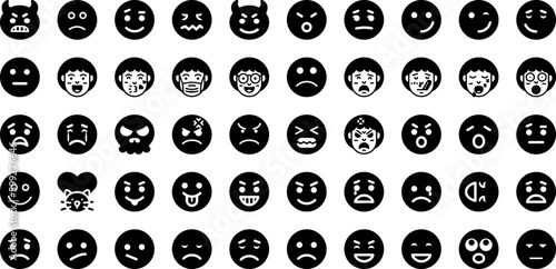 Emoticons Icon Set Isolated Silhouette Solid Icons With Vector, Emotion, Emoticon, Emoji, Symbol, Face, Icon Infographic Simple Vector Illustration