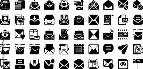 Envelope Icon Set Isolated Silhouette Solid Icons With Message, Web, Mail, Sign, Email, Envelope, Icon Infographic Simple Vector Illustration