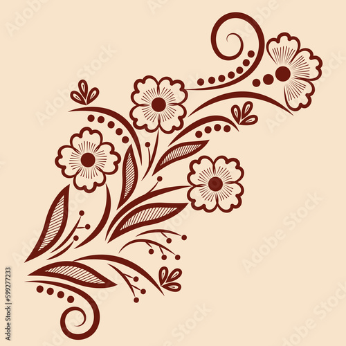 Vector illustration of traditional indian henna mehndi floral ornament design	
