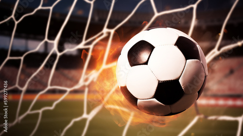 soccer ball in goal net ai generative © adel