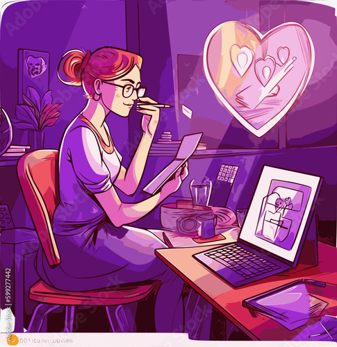 illustration of a beautiful girl relaxing while doing something with her laptop
graphic designer
