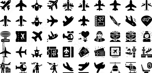 Flight Icon Set Isolated Silhouette Solid Icons With Travel, Symbol, Plane, Icon, Flight, Vector, Airplane Infographic Simple Vector Illustration