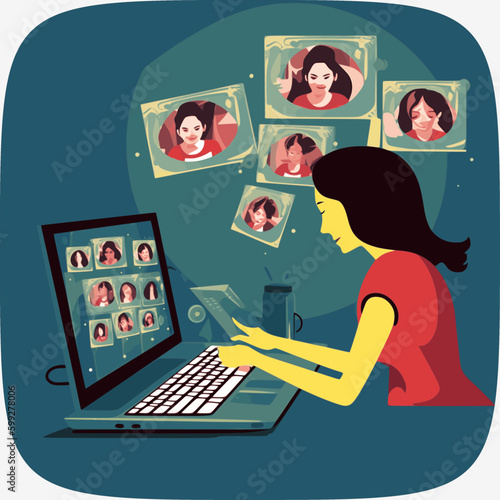 illustration of a beautiful girl relaxing while doing something with her laptop
graphic designer