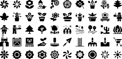 Garden Icon Set Isolated Silhouette Solid Icons With Vector, Nature, Garden, Plant, Tree, Icon, Gardening Infographic Simple Vector Illustration