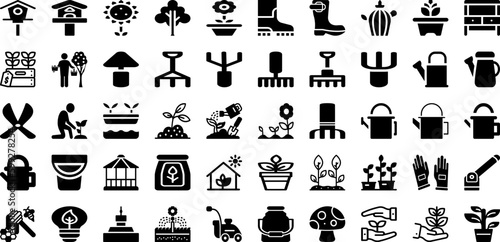 Gardening Icon Set Isolated Silhouette Solid Icons With Gardening, Icon, Tree, Garden, Vector, Plant, Nature Infographic Simple Vector Illustration