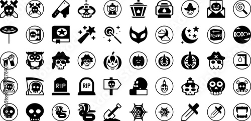 Halloween Icon Set Isolated Silhouette Solid Icons With Holiday, Pumpkin, Spooky, Vector, Halloween, Icon, Horror Infographic Simple Vector Illustration
