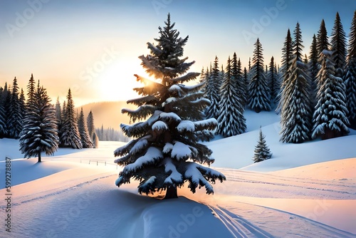 Coniferous Trees On White Background. Christmas Eve. Generative AI