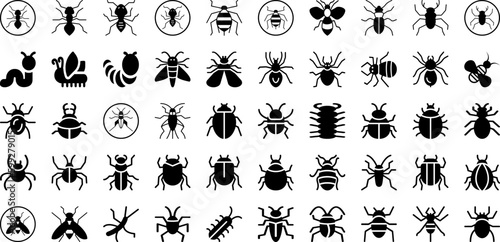 Insect Icon Set Isolated Silhouette Solid Icons With Vector, Set, Fly, Insect, Bug, Icon, Illustration Infographic Simple Vector Illustration