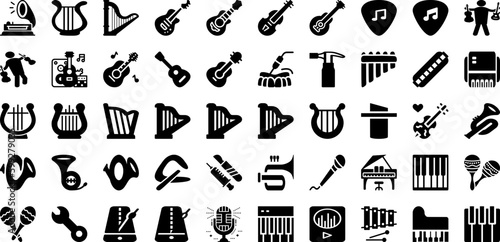 Instrument Icon Set Isolated Silhouette Solid Icons With Line, Icon, Vector, Instrument, Outline, Symbol, Set Infographic Simple Vector Illustration