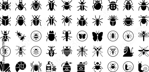 Insect Icon Set Isolated Silhouette Solid Icons With Illustration, Vector, Icon, Fly, Set, Bug, Insect Infographic Simple Vector Illustration © Arju