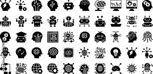 Intelligence Icon Set Isolated Silhouette Solid Icons With Icon, Vector, Intelligence, Symbol, Brain, Concept, Line Infographic Simple Vector Illustration