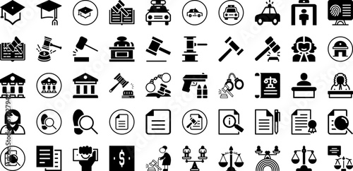 Justice Icon Set Isolated Silhouette Solid Icons With Icon, Symbol, Justice, Law, Sign, Legal, Vector Infographic Simple Vector Illustration