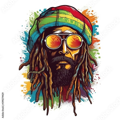 Illustration design of rastafarian man design, generative ai