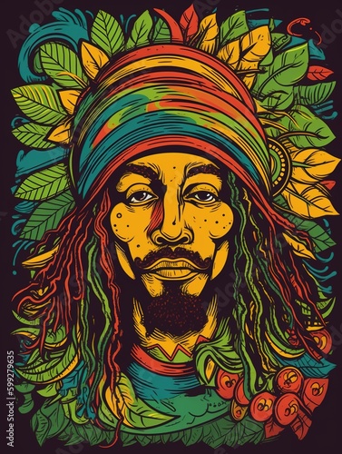 Illustration design of rastafarian man design, generative ai