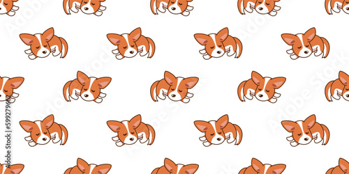 Vector cartoon sleeping corgi dog seamless pattern background for design.