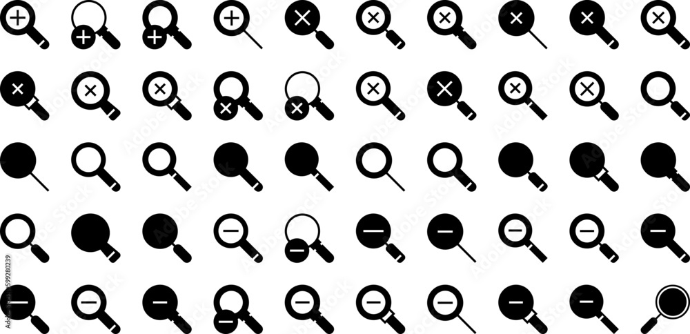 Magnifier Icon Set Isolated Silhouette Solid Icons With Zoom, Research, Vector, Icon, Symbol, Search, Find Infographic Simple Vector Illustration