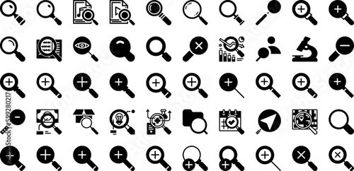 Magnify Icon Set Isolated Silhouette Solid Icons With Symbol  Zoom  Find  Icon  Vector  Search  Research Infographic Simple Vector Illustration