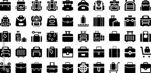 Luggage Icon Set Isolated Silhouette Solid Icons With Sign, Vector, Luggage, Travel, Icon, Bag, Illustration Infographic Simple Vector Illustration