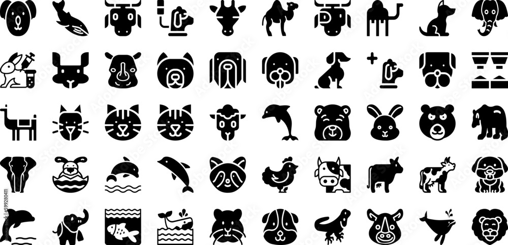 Mammal Icon Set Isolated Silhouette Solid Icons With Symbol, Icon, Vector, Mammal, Illustration, Sign, Animal Infographic Simple Vector Illustration