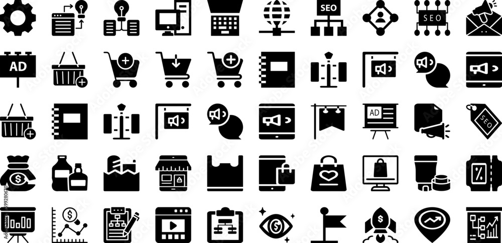 Market Icon Set Isolated Silhouette Solid Icons With Web, Seo, Icon, Marketing, Media, Social, Business Infographic Simple Vector Illustration Market Icon Set Isolated Silhouette Solid Icons With Web, Seo, Icon, Marketing, Media, Social, Business Infographic Simple Vector Illustration