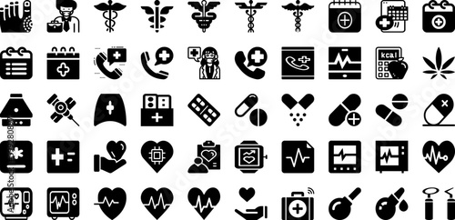 Medical Icon Set Isolated Silhouette Solid Icons With Sign, Symbol, Medical, Health, Set, Icon, Vector Infographic Simple Vector Illustration