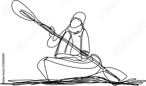 One-line art. continuous line art, an athlete on cano