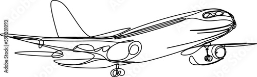 One line art. continuous line art. a plane isolated on white