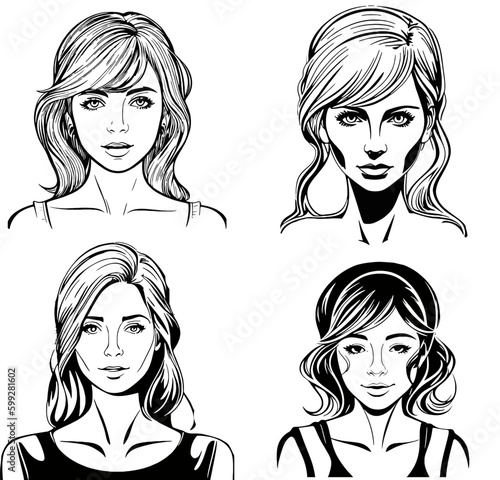 portraits of cute girl woman vector logo stencil 