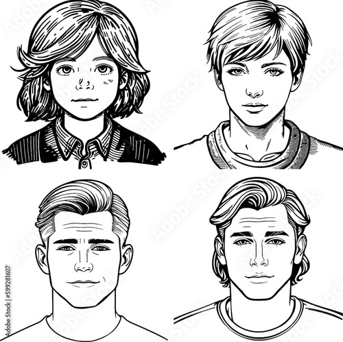 portraits of cute teenager man gentleman vector logo stencil 