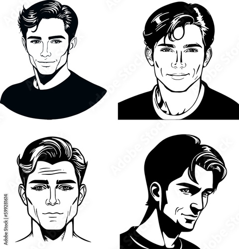 portraits of cute teenager man gentleman vector logo stencil part one