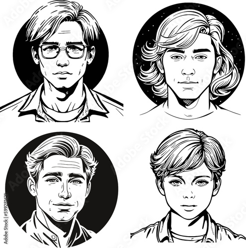 portraits of cute teenager man gentleman vector logo stencil 