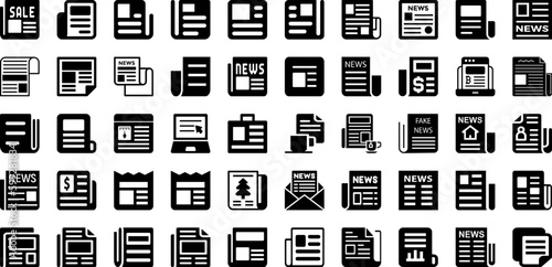 Newspaper Icon Set Isolated Silhouette Solid Icons With News, Web, Symbol, Icon, Newspaper, Vector, Media Infographic Simple Vector Illustration