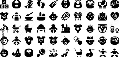 Newborn Icon Set Isolated Silhouette Solid Icons With Icon, Symbol, Kid, Care, Newborn, Baby, Child Infographic Simple Vector Illustration