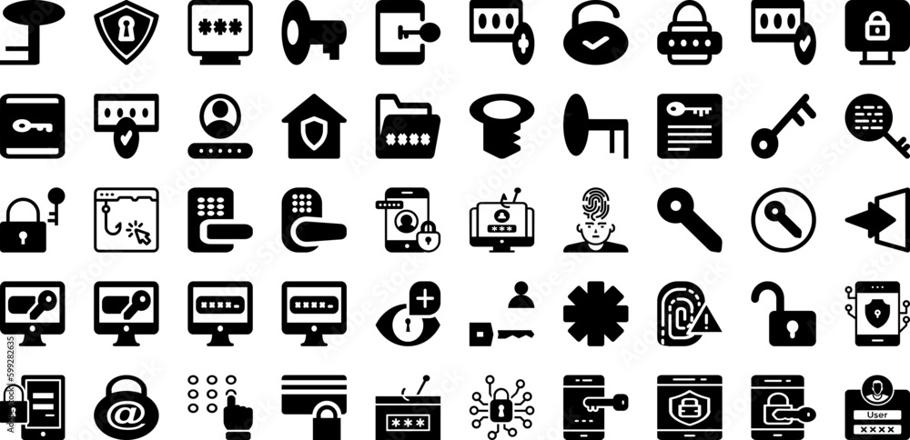 Password Icon Set Isolated Silhouette Solid Icons With Protection, Icon, Security, Vector, Lock, Password, Symbol Infographic Simple Vector Illustration Password Icon Set Isolated Silhouette Solid Icons With Protection, Icon, Security, Vector, Lock, Password, Symbol Infographic Simple Vector Illustration