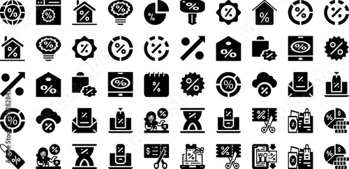 Percent Icon Set Isolated Silhouette Solid Icons With Discount, Percentage, Percent, Sign, Sale, Finance, Icon Infographic Simple Vector Illustration
