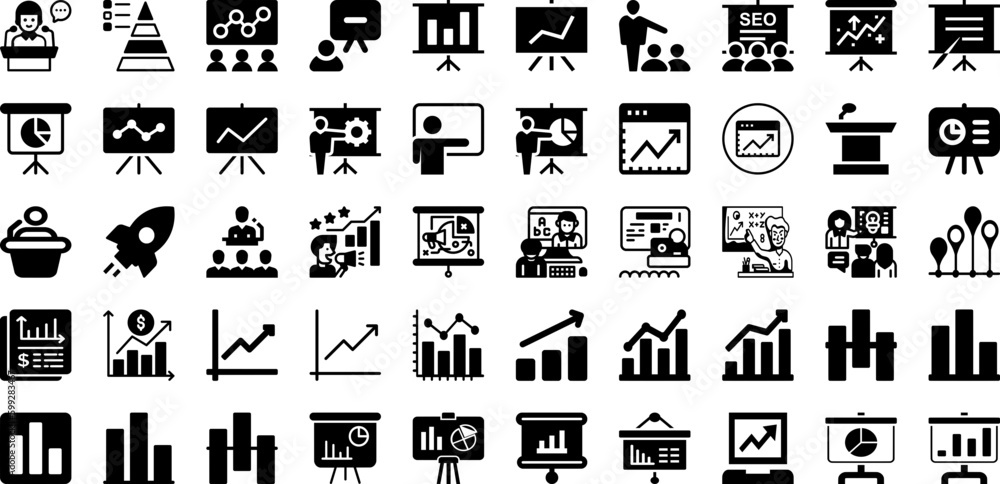 Presentation Icon Set Isolated Silhouette Solid Icons With Symbol, Sign, Presentation, Business, Icon, Set, Vector Infographic Simple Vector Illustration