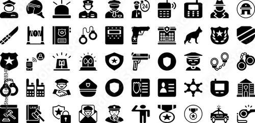Police Icon Set Isolated Silhouette Solid Icons With Symbol, Police, Security, Law, Icon, Vector, Sign Infographic Simple Vector Illustration