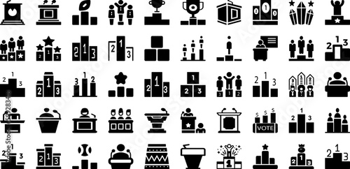 Podium Icon Set Isolated Silhouette Solid Icons With Sign, Vector, Line, Podium, Business, Symbol, Icon Infographic Simple Vector Illustration