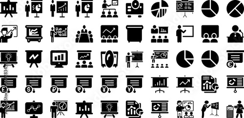 Presentation Icon Set Isolated Silhouette Solid Icons With Vector, Icon, Presentation, Business, Sign, Set, Symbol Infographic Simple Vector Illustration